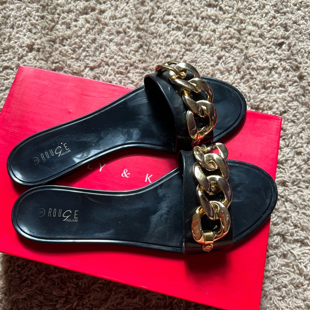 Black and Gold Chain Sandals